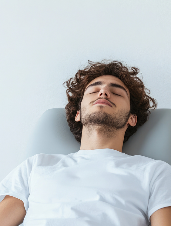 Man relaxing in the dental chair thanks to sedation dentistry in Stratford
